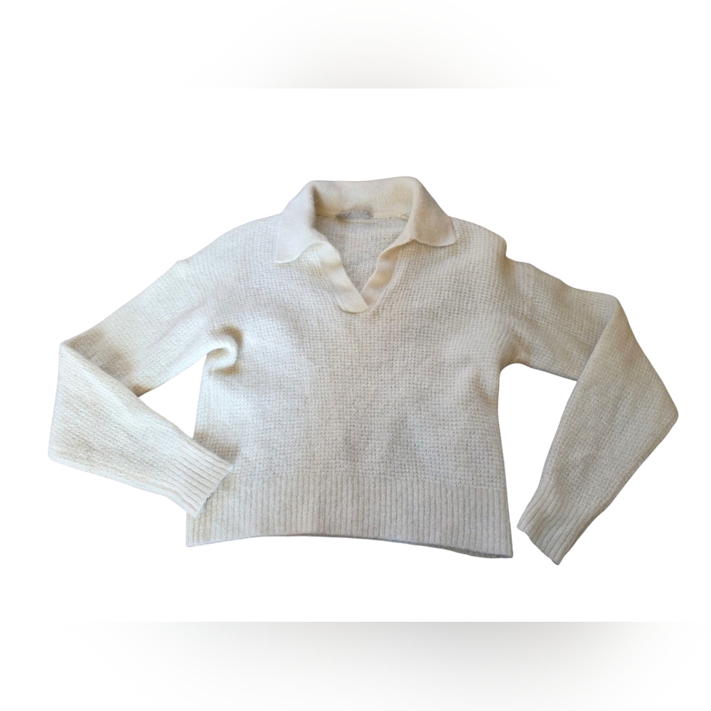 Everlane V-Neck Sweater With Collar Cream Size S